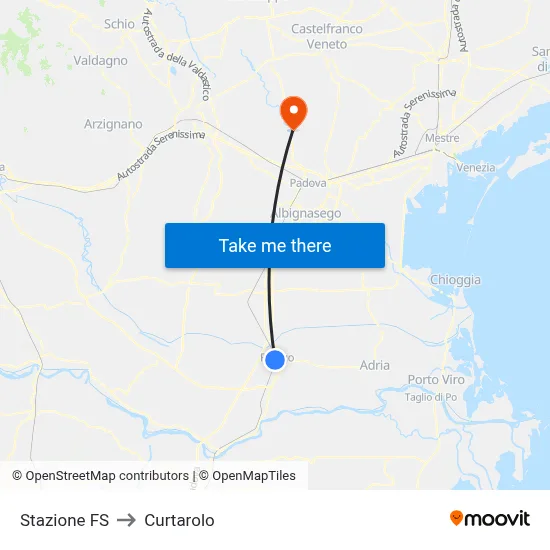 Railway Station to Curtarolo map