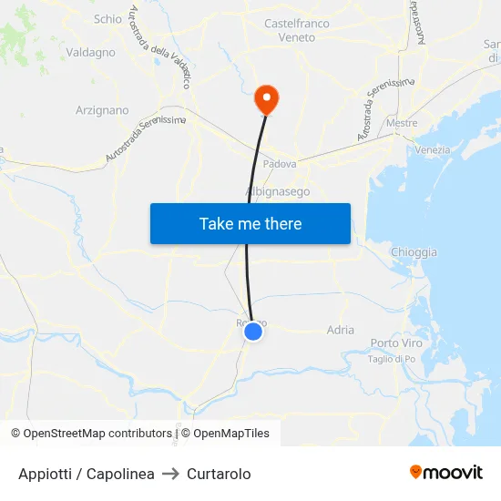 Appiotti / Terminal to Curtarolo map