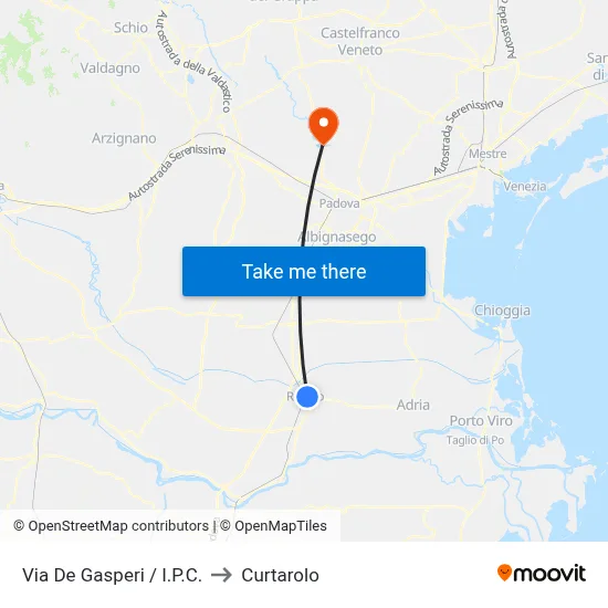 Via De Gasperi / IPC to Curtarolo map