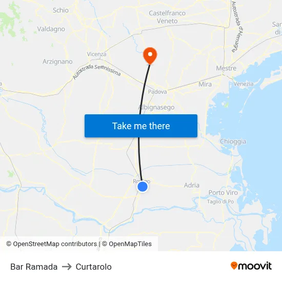 Ramada Bar to Curtarolo map