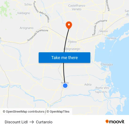 Lidl Discount Store to Curtarolo map