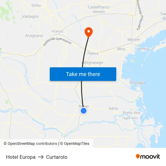 Europa Hotel to Curtarolo map