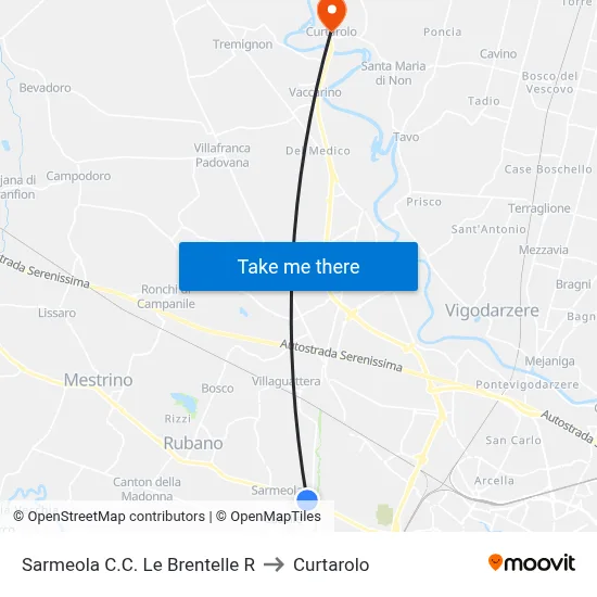 Sarmeola Shopping Center Le Brentelle R to Curtarolo map
