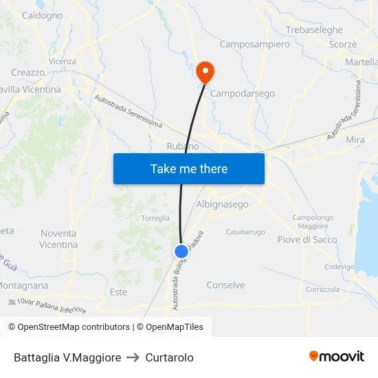 Battaglia V.Maggiore to Curtarolo map