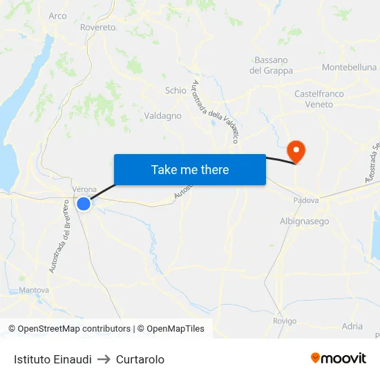 Einaudi Institute to Curtarolo map