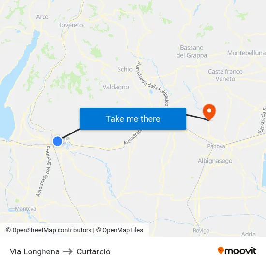 Longhena Street to Curtarolo map