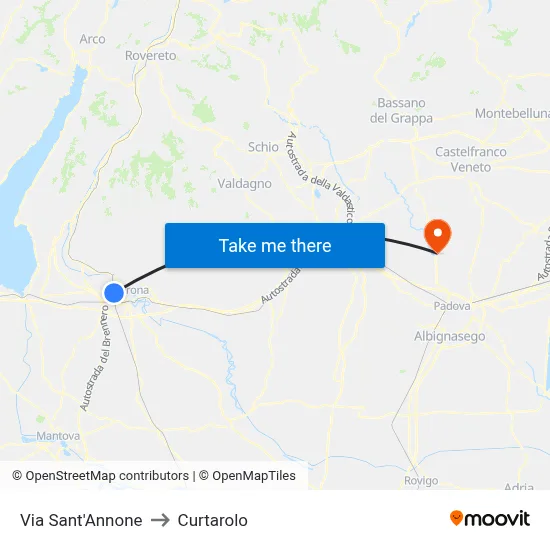 Sant'Annone Street to Curtarolo map