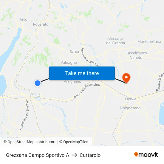 Grezzana Sports Field A to Curtarolo map