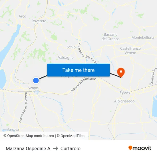 Marzana Hospital A to Curtarolo map