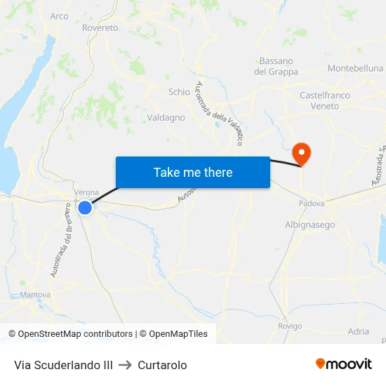 Via Scuderlando III to Curtarolo map