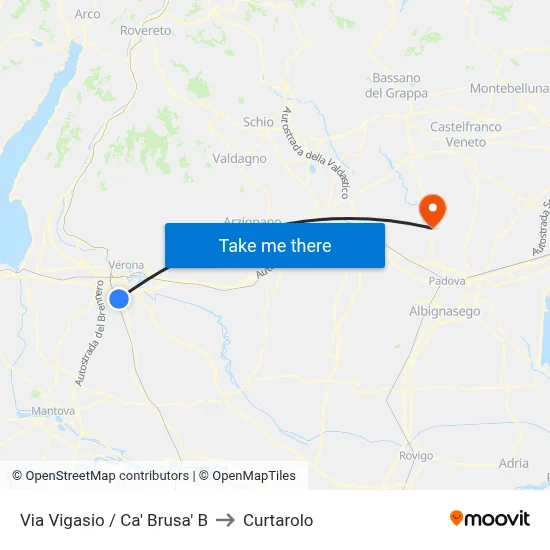 Via Vigasio / Ca' Brusa' B to Curtarolo map