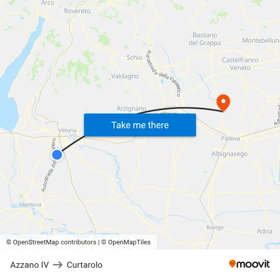 Azzano IV to Curtarolo map