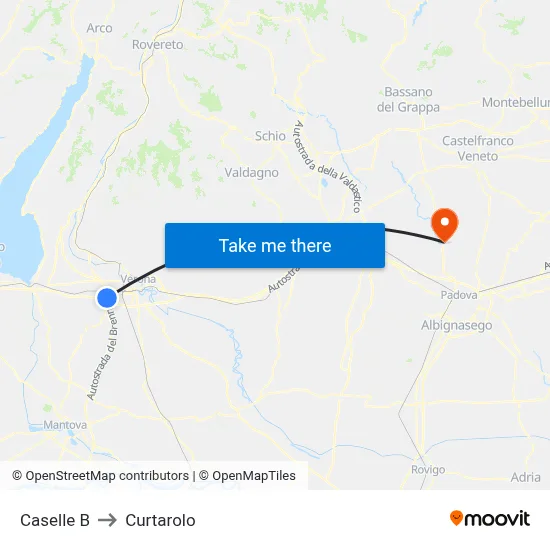 Caselle B to Curtarolo map