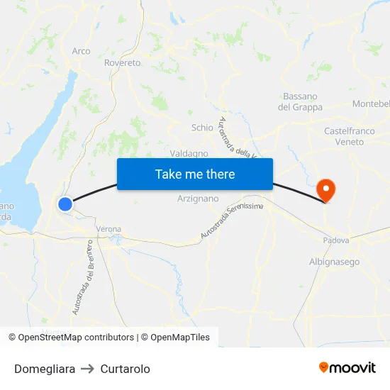 Domegliara to Curtarolo map
