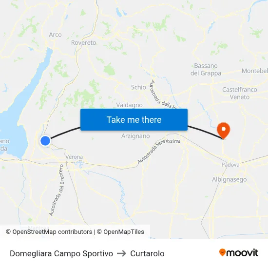 Domegliara Sports Field to Curtarolo map