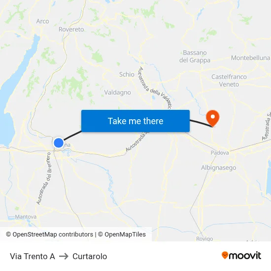 Trento Street A to Curtarolo map