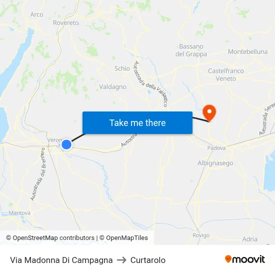 Madonna Di Campagna Street to Curtarolo map