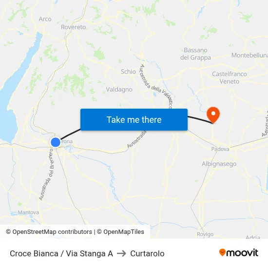 Croce Bianca / Via Stanga A to Curtarolo map