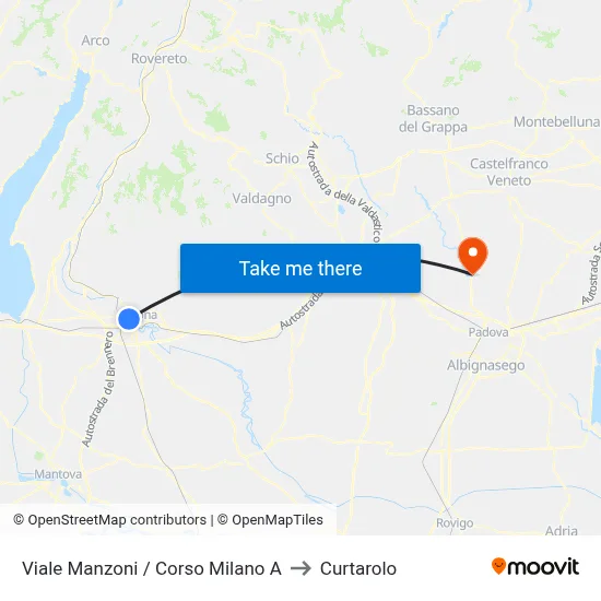 Manzoni Avenue / Milan Course A to Curtarolo map