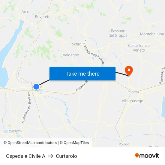 Civil Hospital A to Curtarolo map