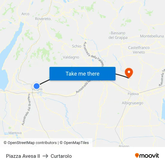Piazza Avesa II to Curtarolo map