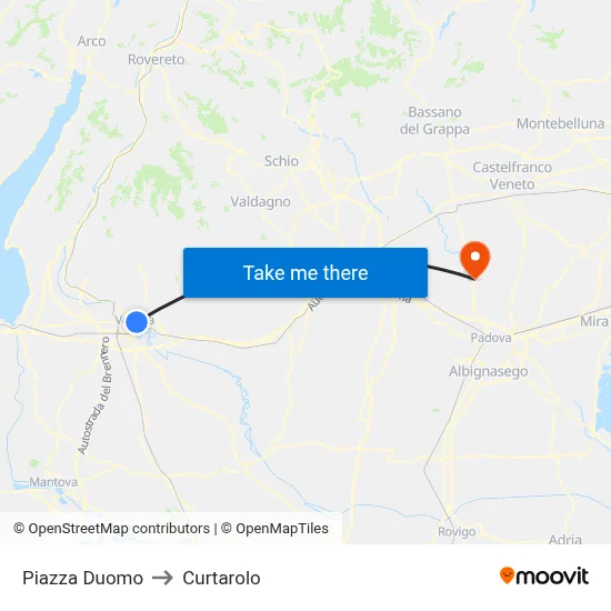 Cathedral Square to Curtarolo map