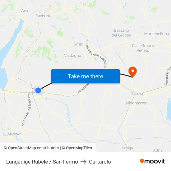 Lungadige Rubele / San Fermo to Curtarolo map