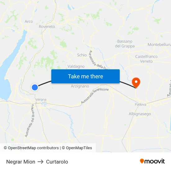 Negrar Mion to Curtarolo map