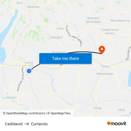 Cadidavid to Curtarolo map