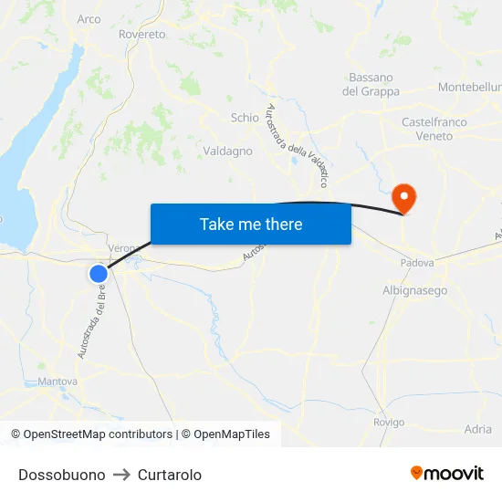 Dossobuono to Curtarolo map