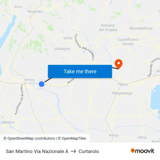 San Martino National Road A to Curtarolo map