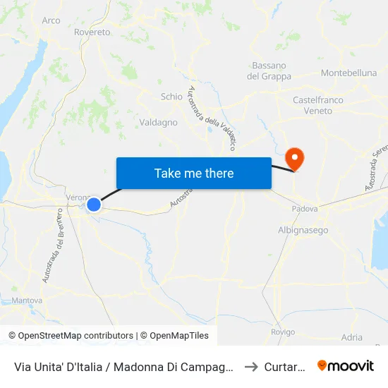 Unity of Italy Street / Madonna Di Campagna A to Curtarolo map