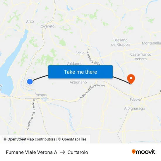 Fumane Verona Avenue A to Curtarolo map