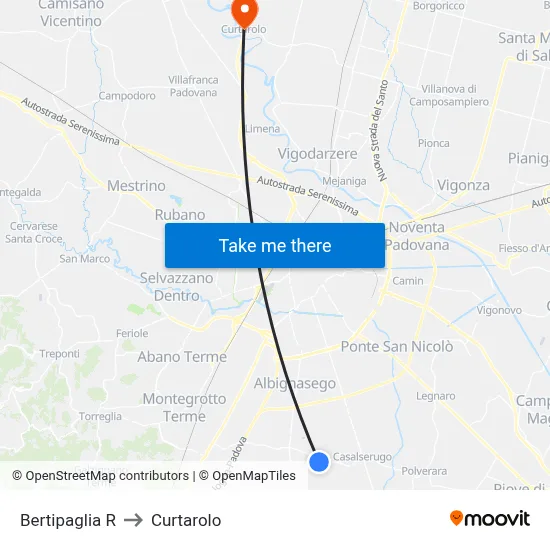 Bertipaglia R to Curtarolo map