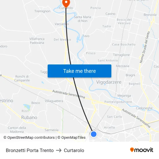 Bronzetti Trento Gate to Curtarolo map
