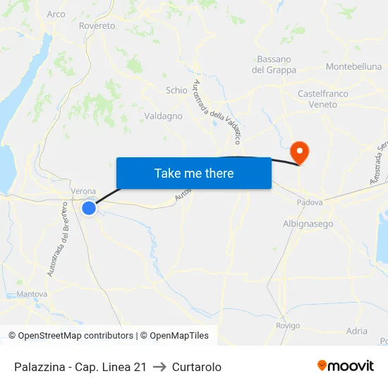Palazzina - Line 21 Terminal to Curtarolo map