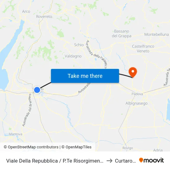 Republic Avenue / Risorgimento Bridge to Curtarolo map