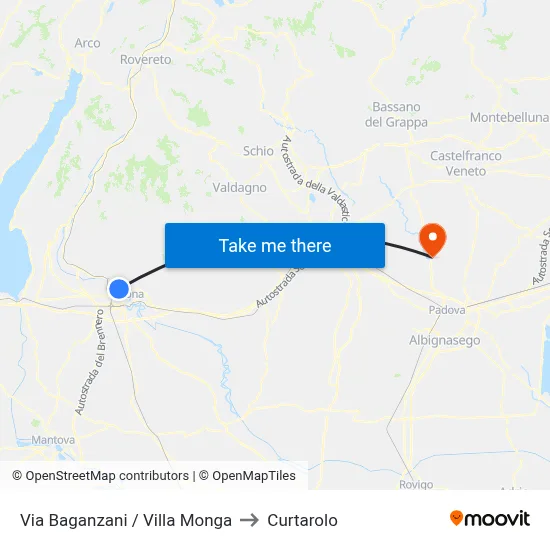 Via Baganzani / Villa Monga to Curtarolo map