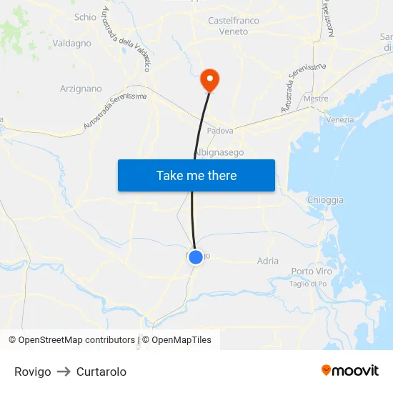 Rovigo to Curtarolo map