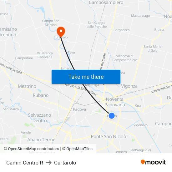 Camin Center R to Curtarolo map