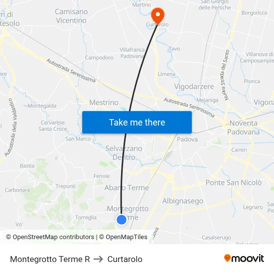 Montegrotto Terme R to Curtarolo map