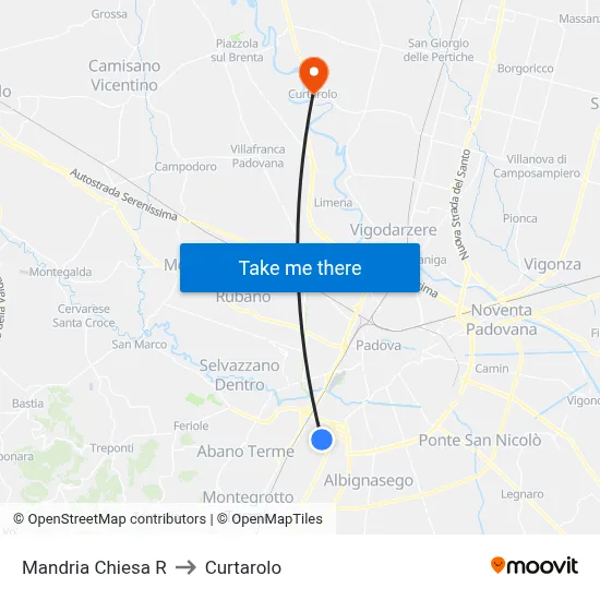 Mandria Church R to Curtarolo map