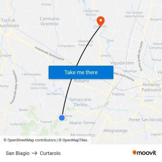 Saint Blaise to Curtarolo map