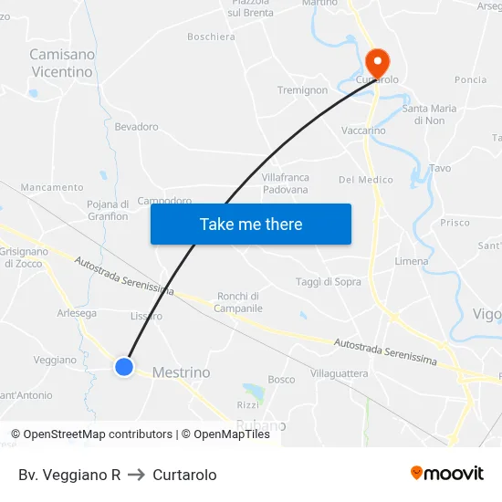 Veggiano Junction R to Curtarolo map