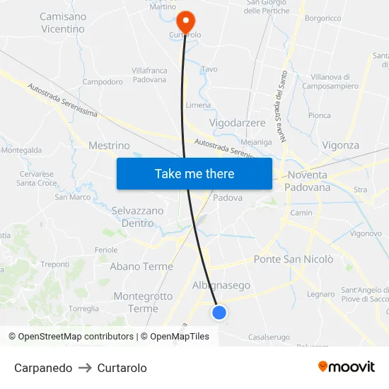 Carpanedo to Curtarolo map