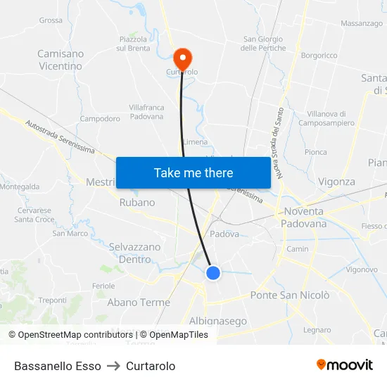 Bassanello Esso to Curtarolo map