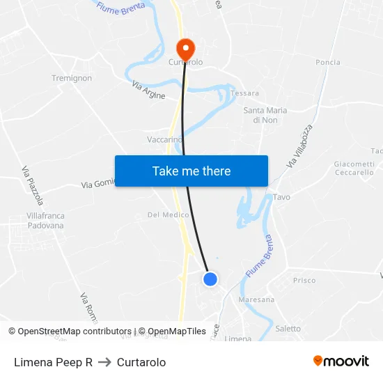 Limena Peep R to Curtarolo map