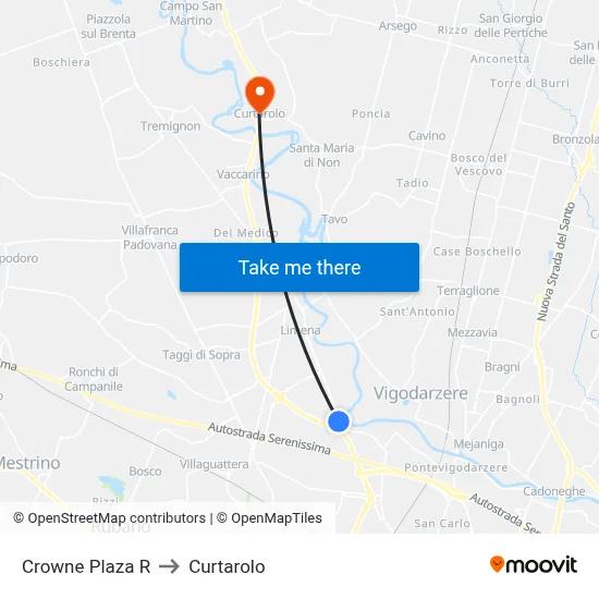 Crowne Plaza R to Curtarolo map