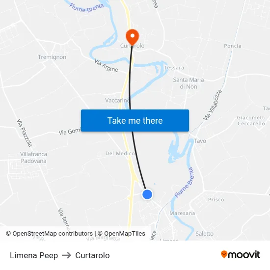 Limena Peep to Curtarolo map