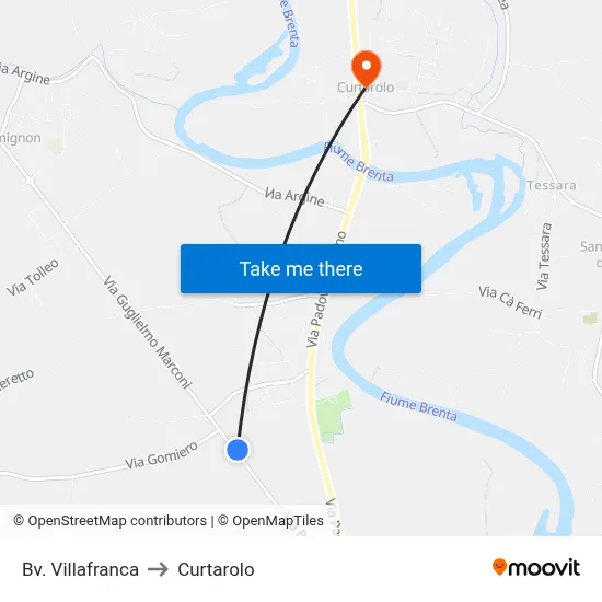 Villafranca Junction to Curtarolo map